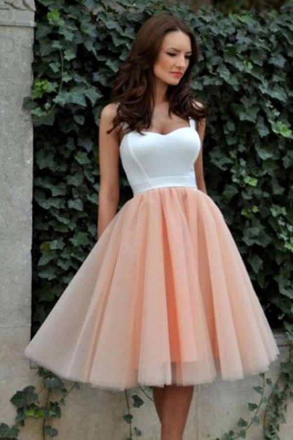 Simple Square Knee-length Graduation Dress,a-line Tulle Blush Homecoming Dress,sweetheart Sweet 16 Cocktail Dress,homecoming Dress