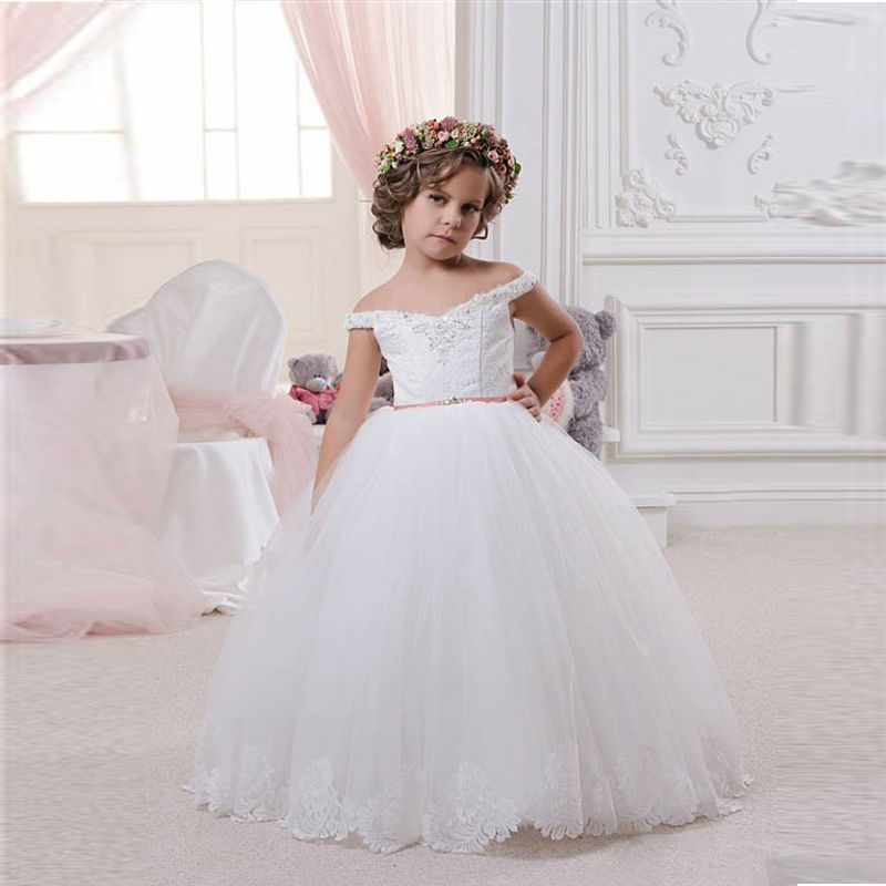 Lace Flower Girl Dresses 2017 Off The Shoulder V-neck Floor Length With ...